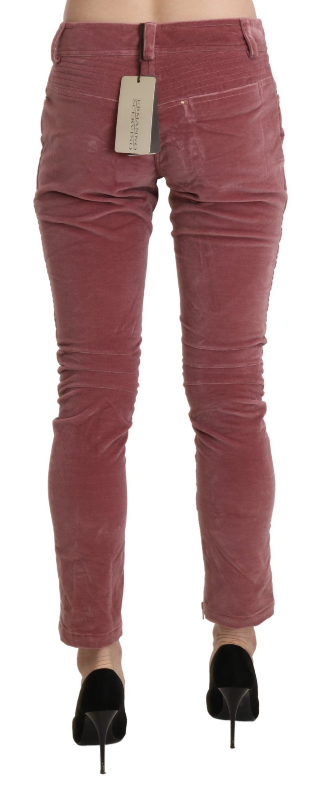 Ermanno Scervino Red Mid-Rise Cotton Skinny Trousers