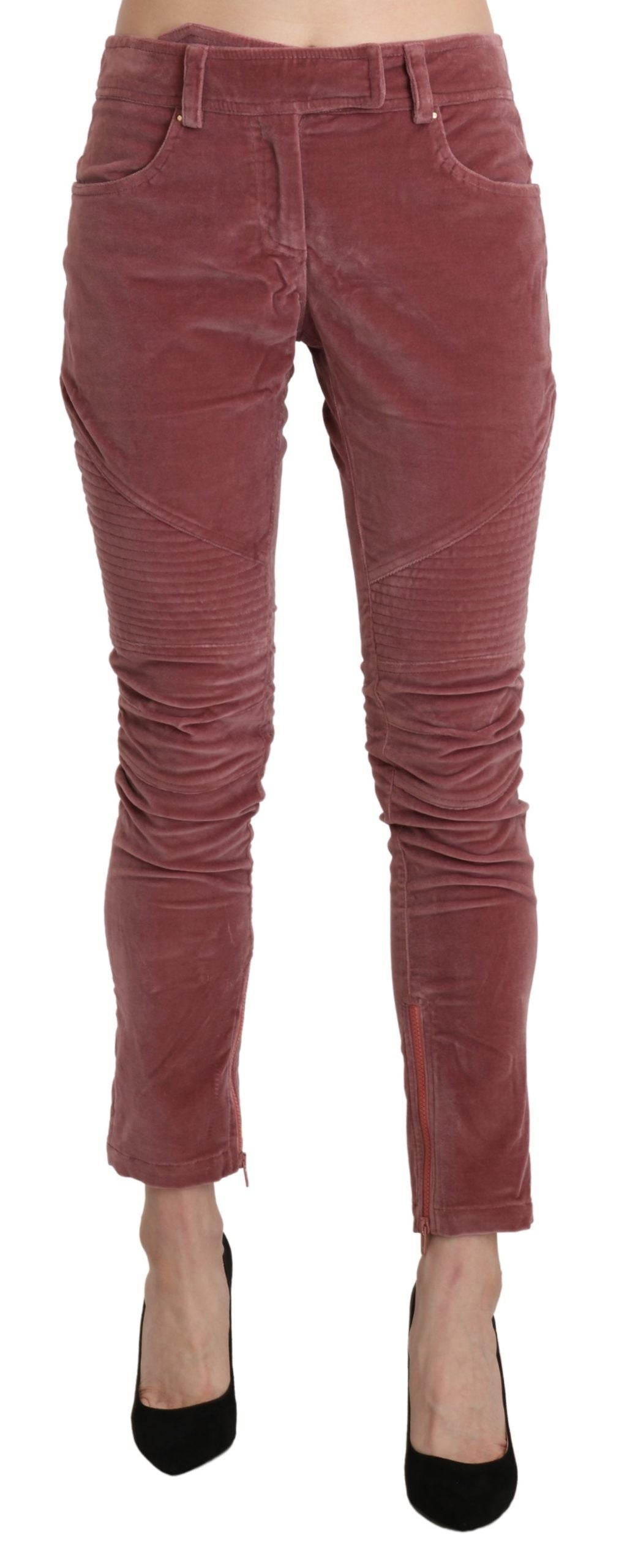 Ermanno Scervino Red Mid-Rise Cotton Skinny Trousers