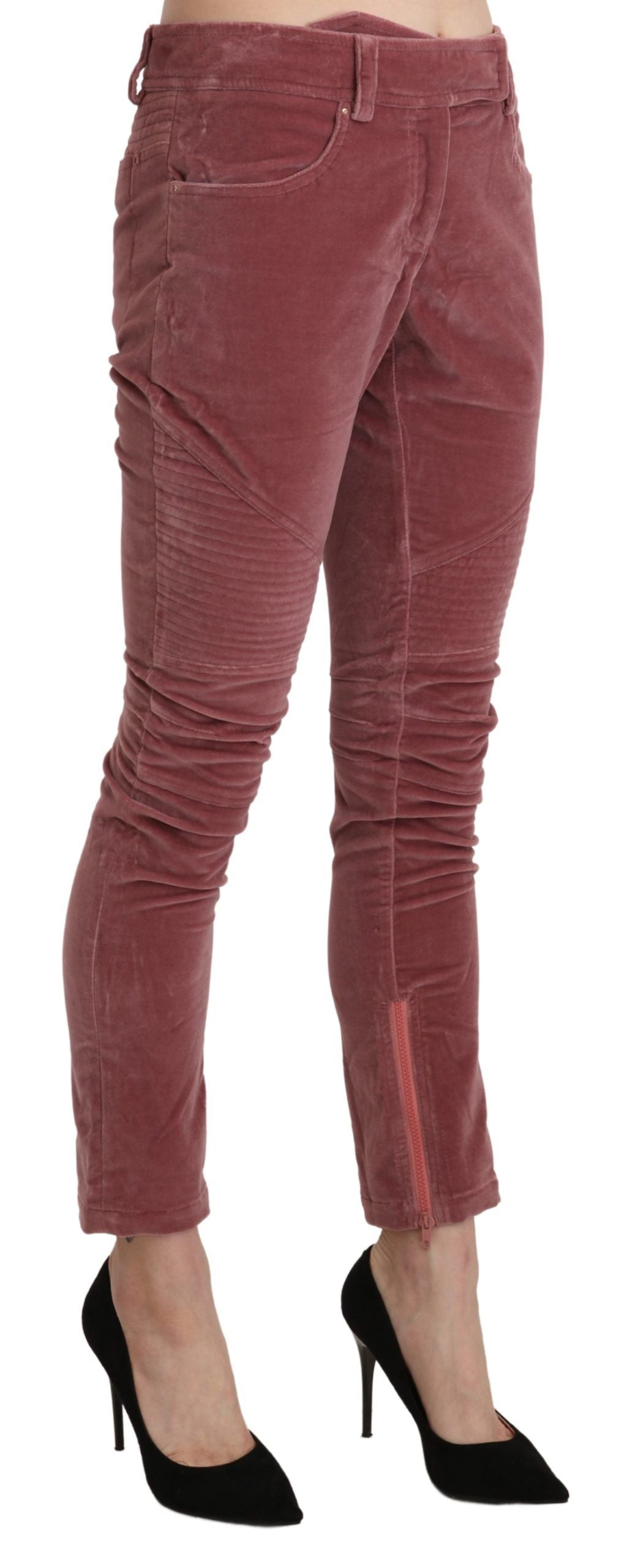 Ermanno Scervino Red Mid-Rise Cotton Skinny Trousers