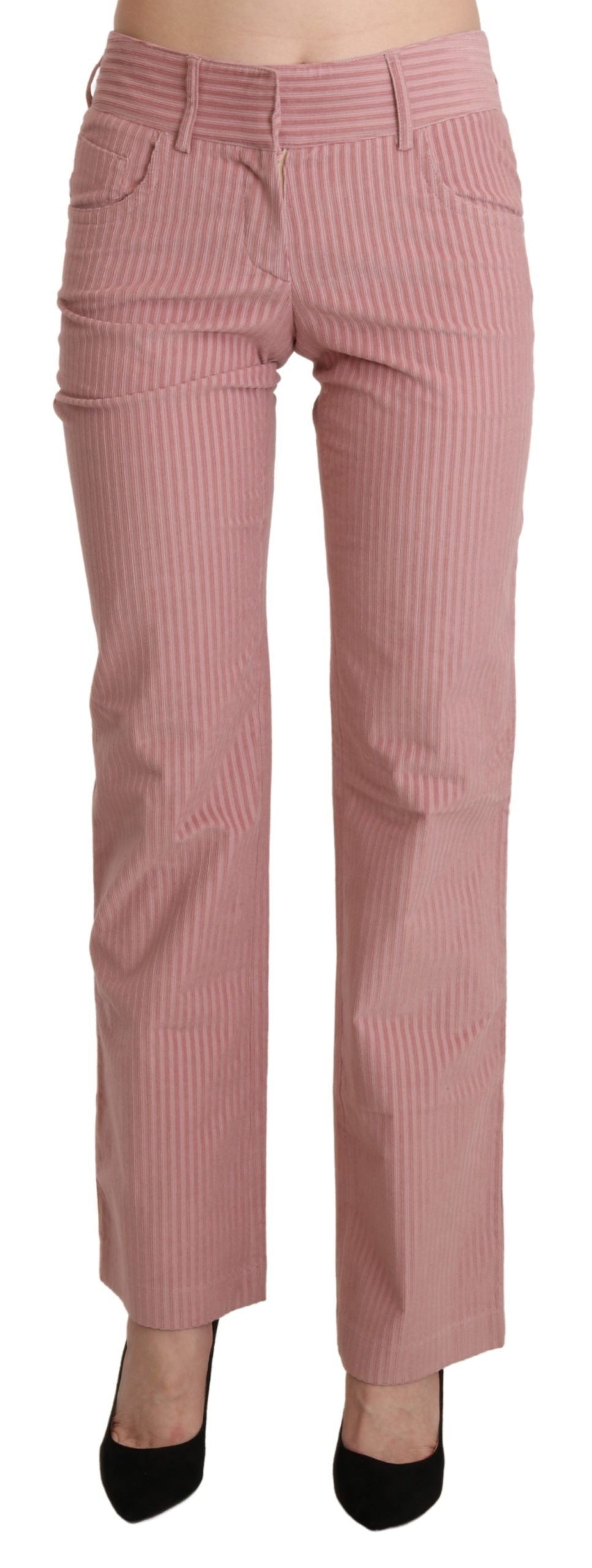 Ermanno Scervino Pink Mid Waist Straight Trousers Cotton Pants