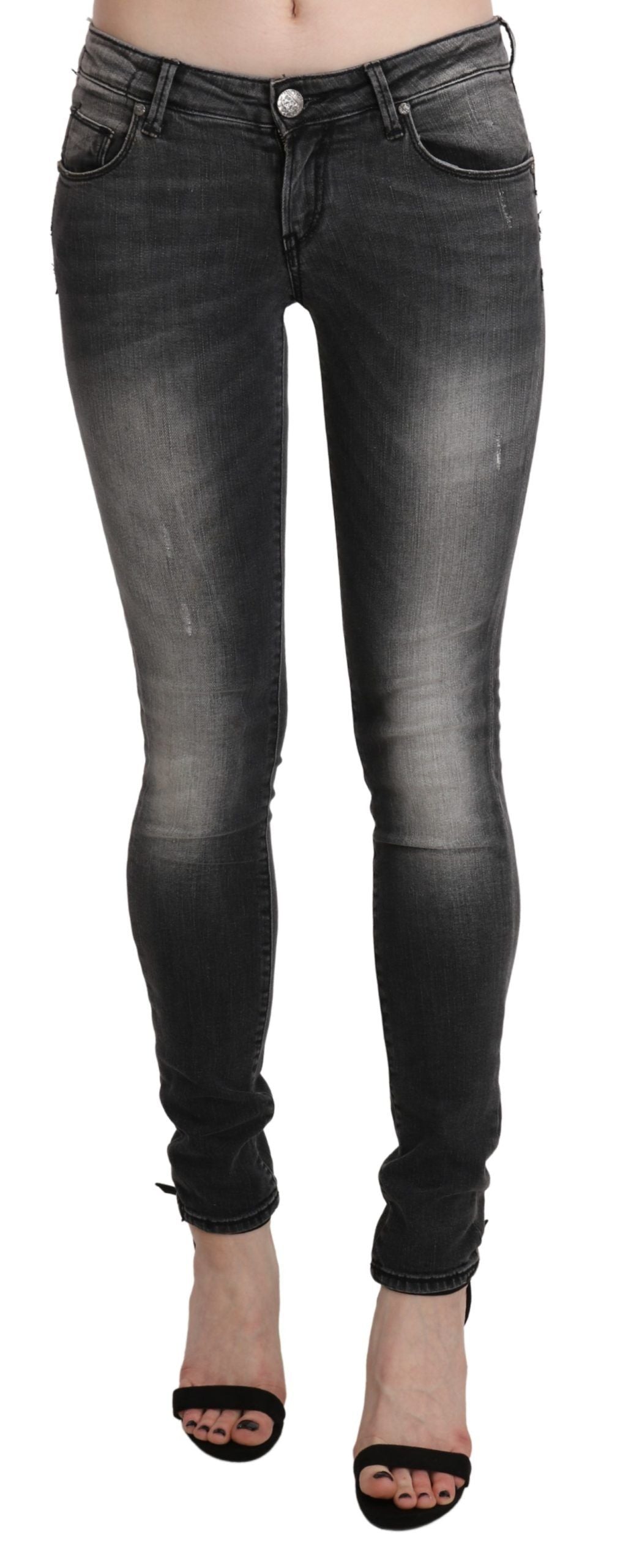 Eight pairs of washed black-grey cotton skinny jeans