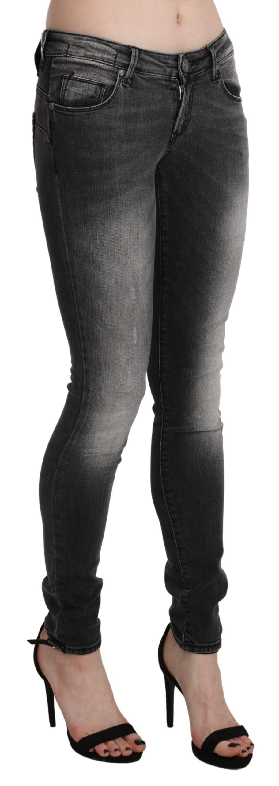 Eight pairs of washed black-grey cotton skinny jeans
