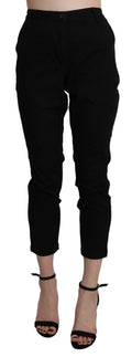 Eight black high-waisted slim-fit cotton capri pants