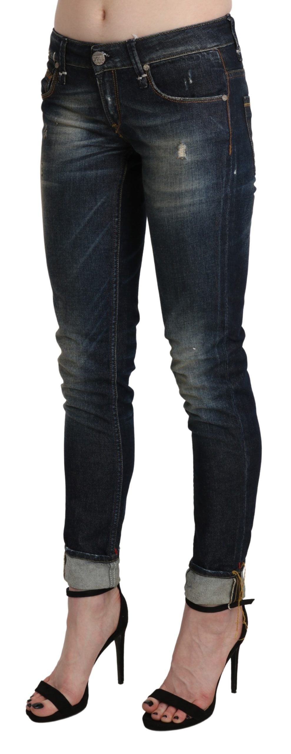 Eight blue washed low-rise skinny denim jeans