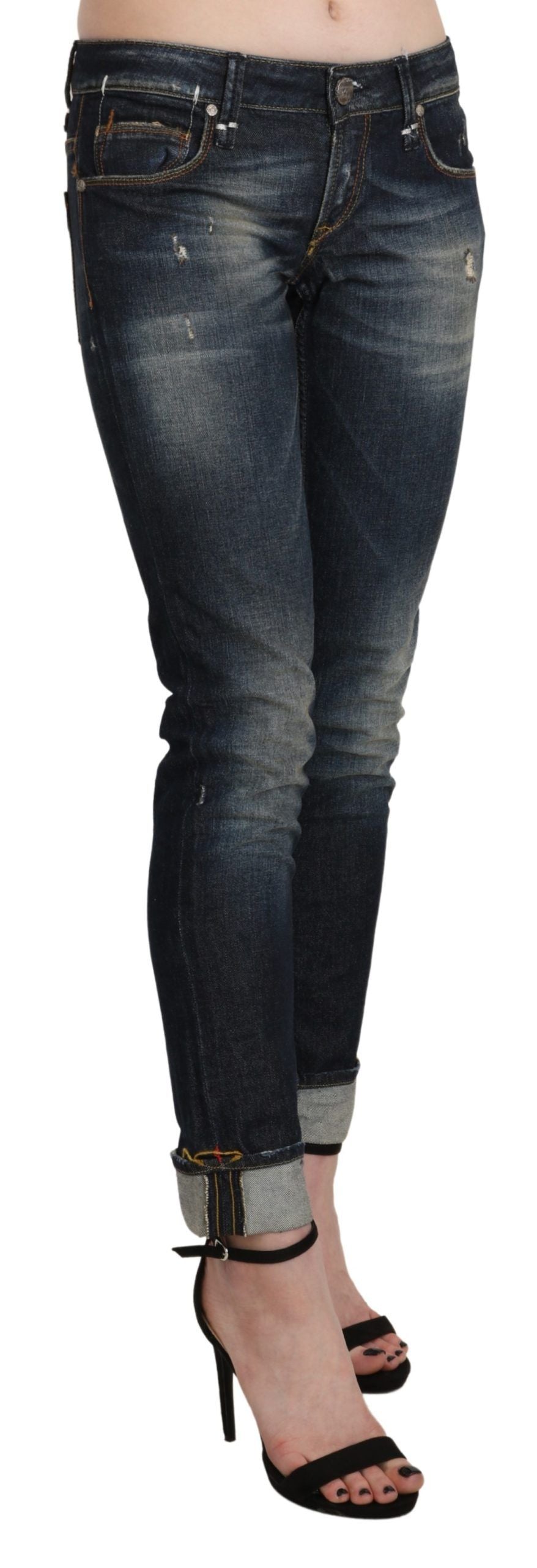 Eight blue washed low-rise skinny denim jeans