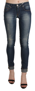 Eight blue, washed, low-rise, cut-off denim pants