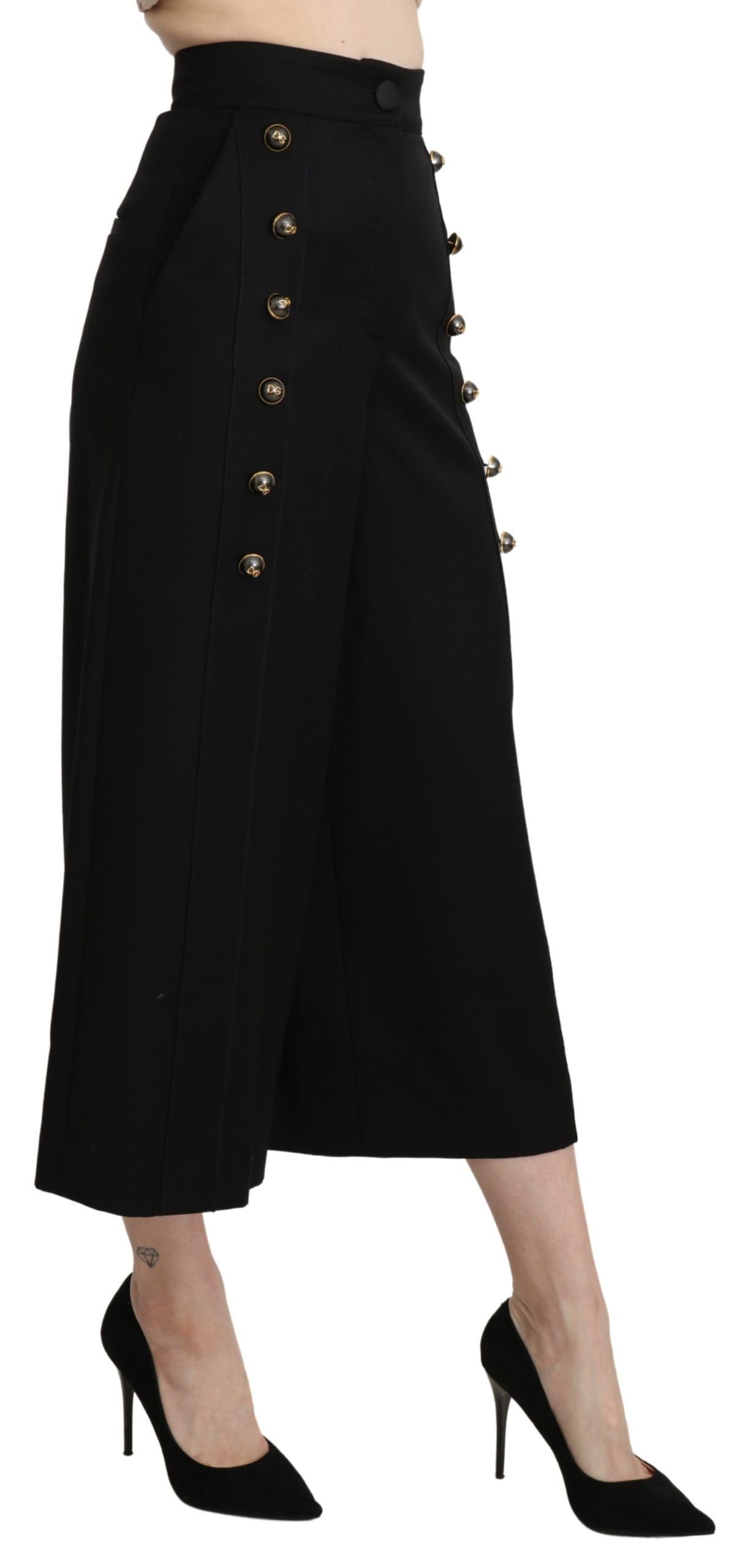 Dolce & Gabbana Black Wide-Leg Cropped Wool Trousers