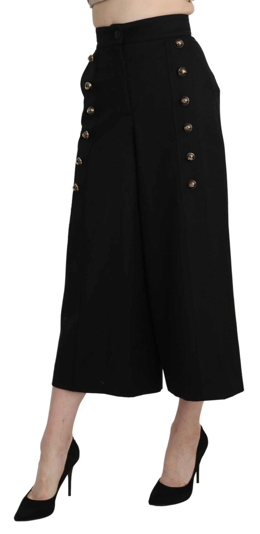 Dolce & Gabbana Black Wide-Leg Cropped Wool Trousers