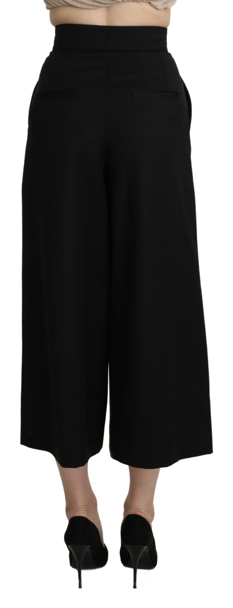Dolce & Gabbana Black Wide-Leg Cropped Wool Trousers