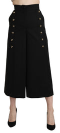 Dolce & Gabbana Black Wide-Leg Cropped Wool Trousers