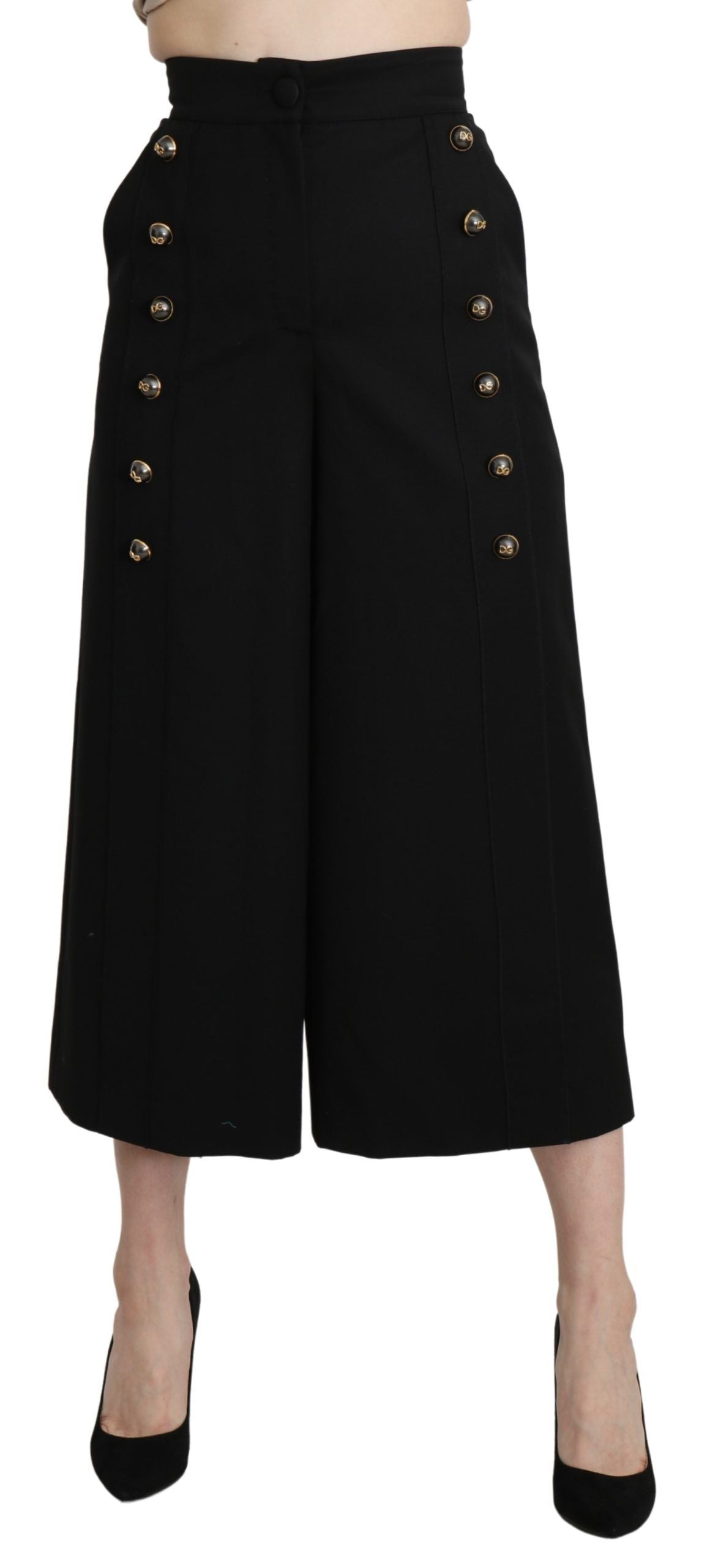 Dolce & Gabbana Black Wide-Leg Cropped Wool Trousers