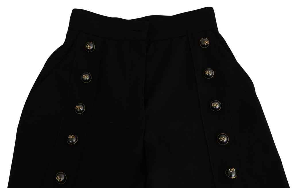 Dolce & Gabbana Black Wide-Leg Cropped Wool Trousers