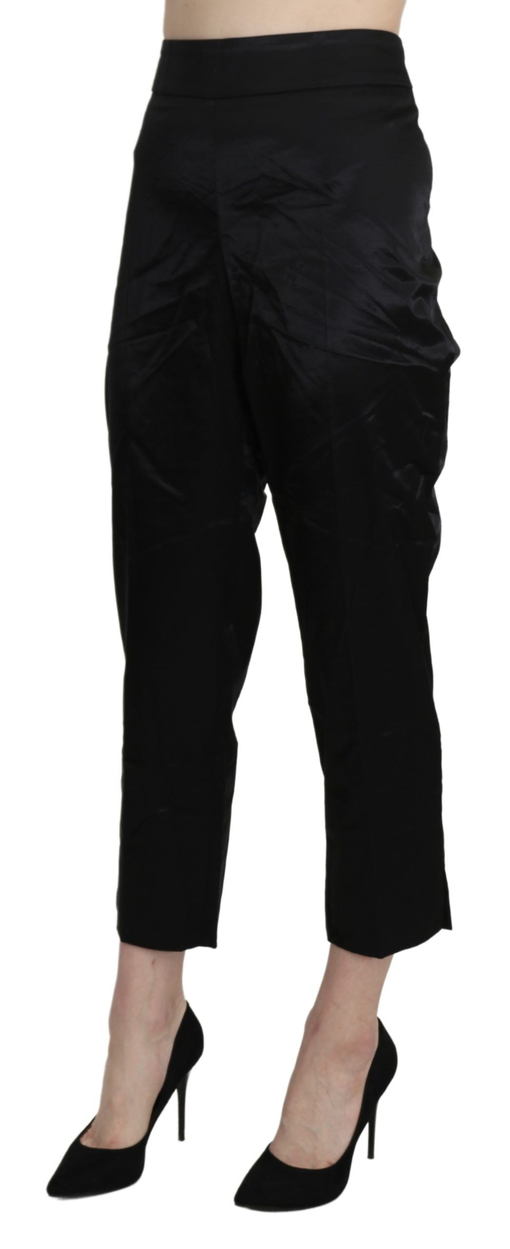BENCIVENGA Black High Waist Straight Cropped Dress Pants