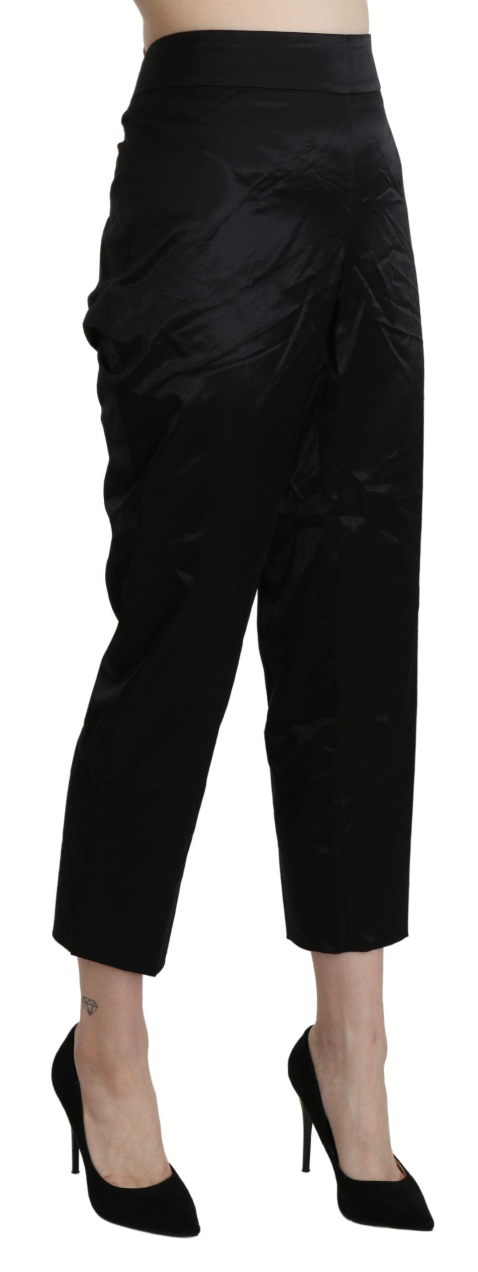 BENCIVENGA Black High Waist Straight Cropped Dress Pants