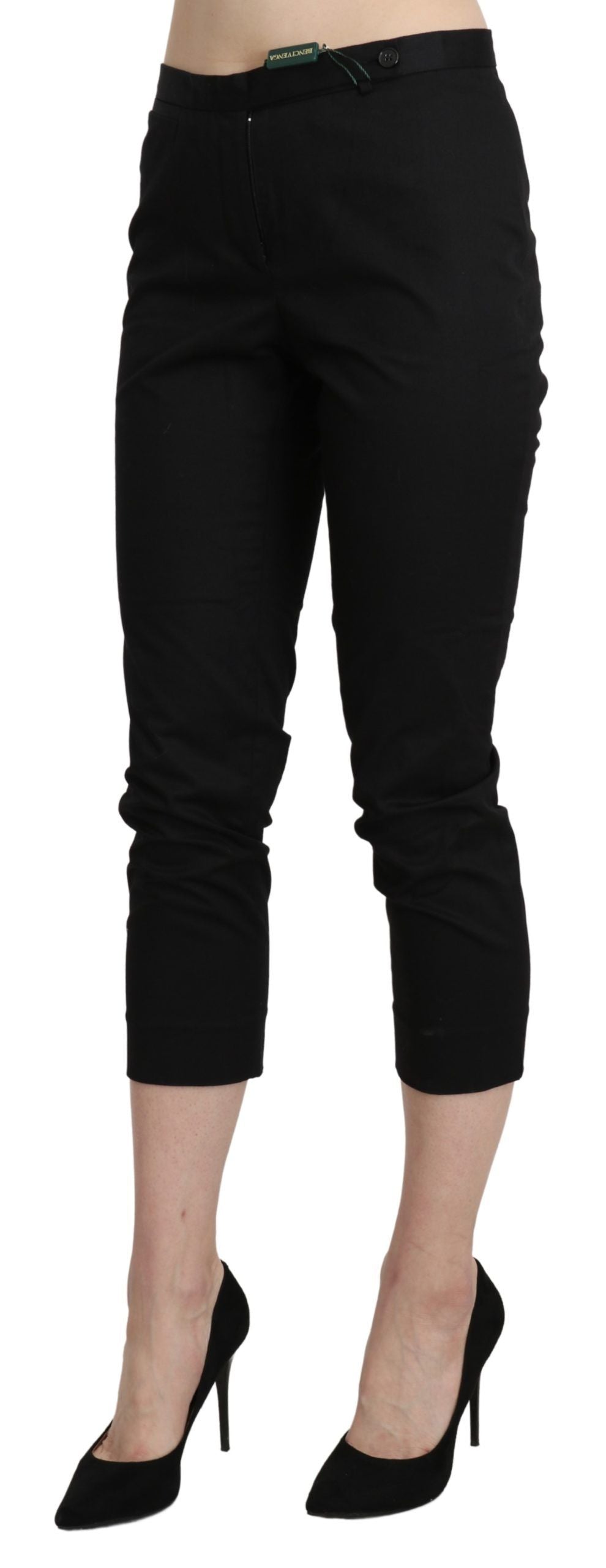 BENCIVENGA Black High Waist Skinny Cropped Dress Pants Trousers