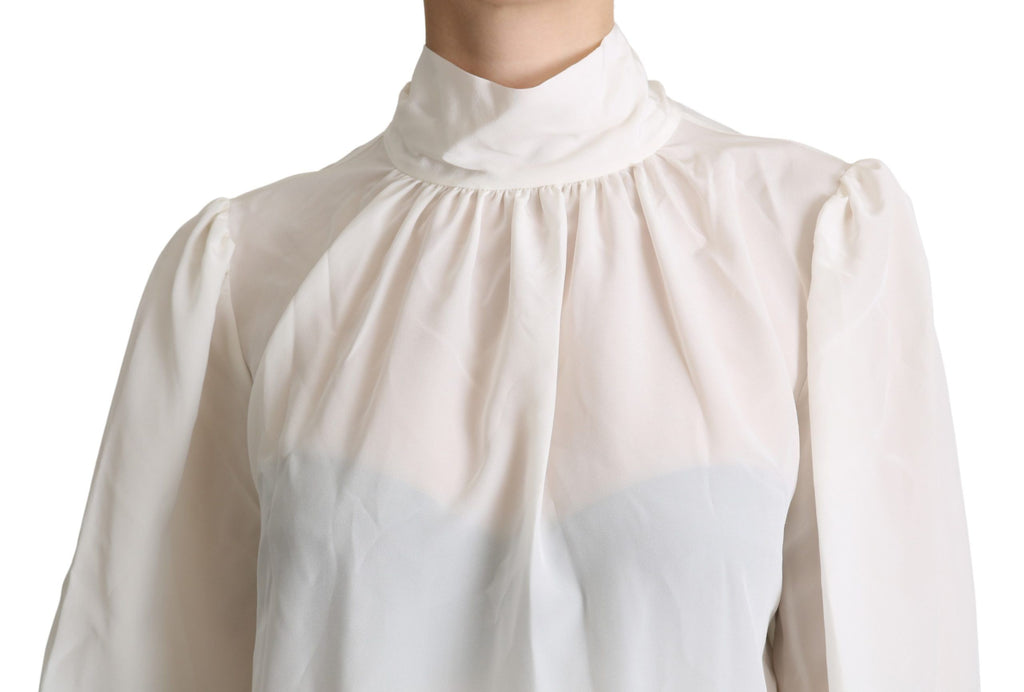 Dolce & Gabbana Weißes Seiden Pussy Bow Langarmtop Bluse