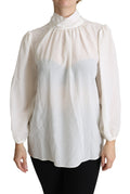 Dolce & Gabbana Weißes Seiden Pussy Bow Langarmtop Bluse