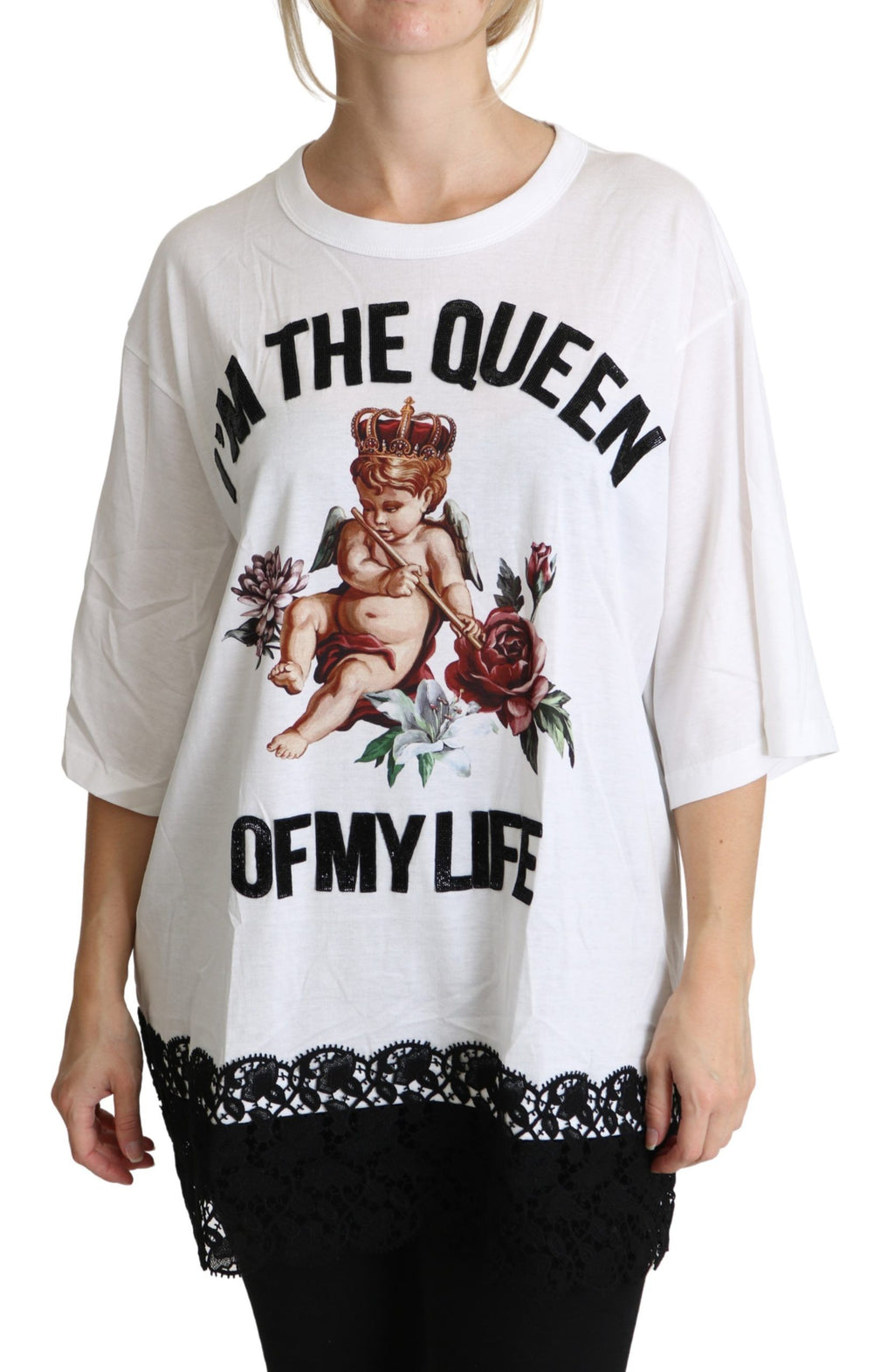 Dolce & Gabbana White Angel Print Cotton Crewneck Shirt Tops