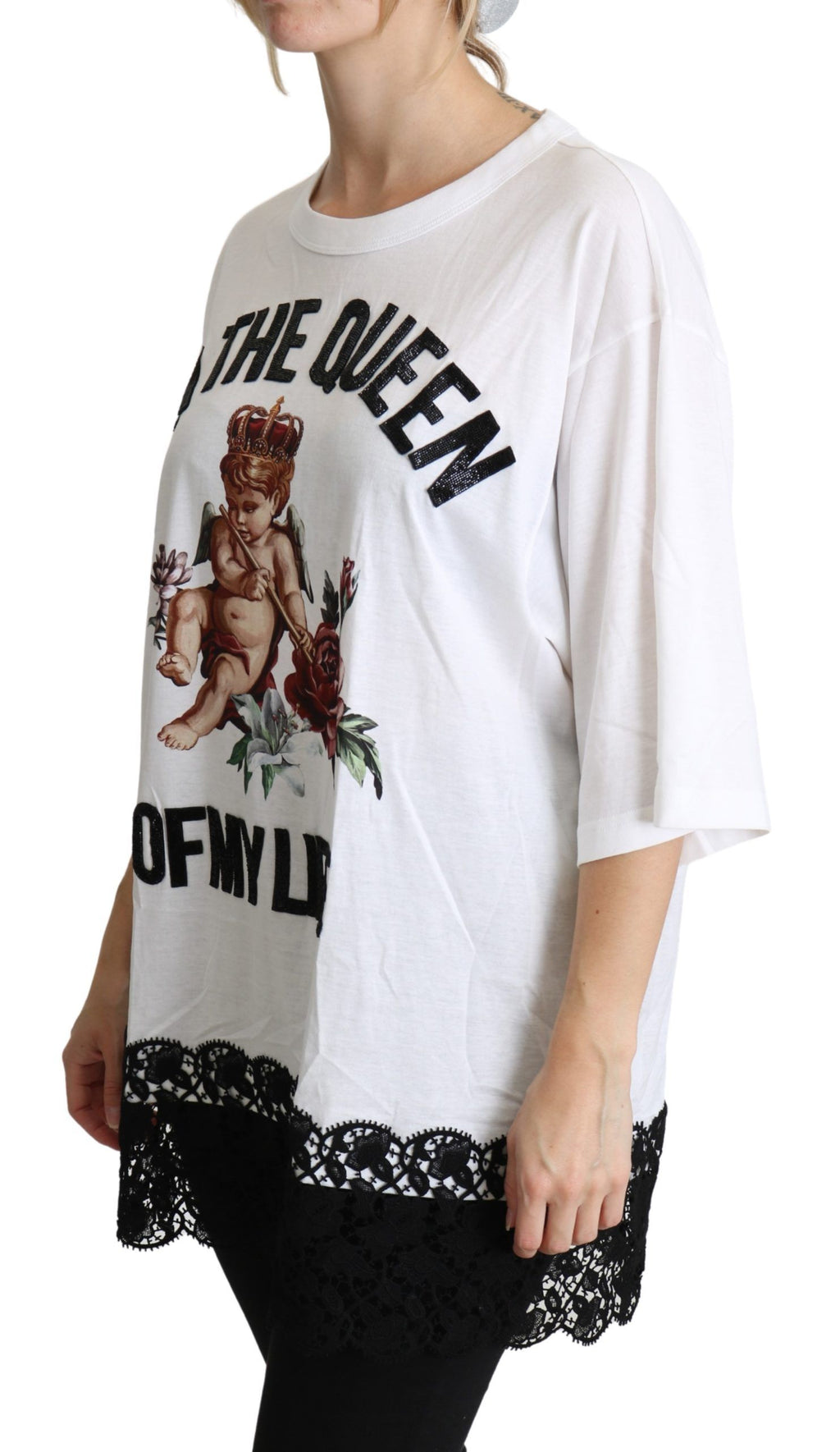 Dolce & Gabbana White Angel Print Cotton Crewneck Shirt Tops