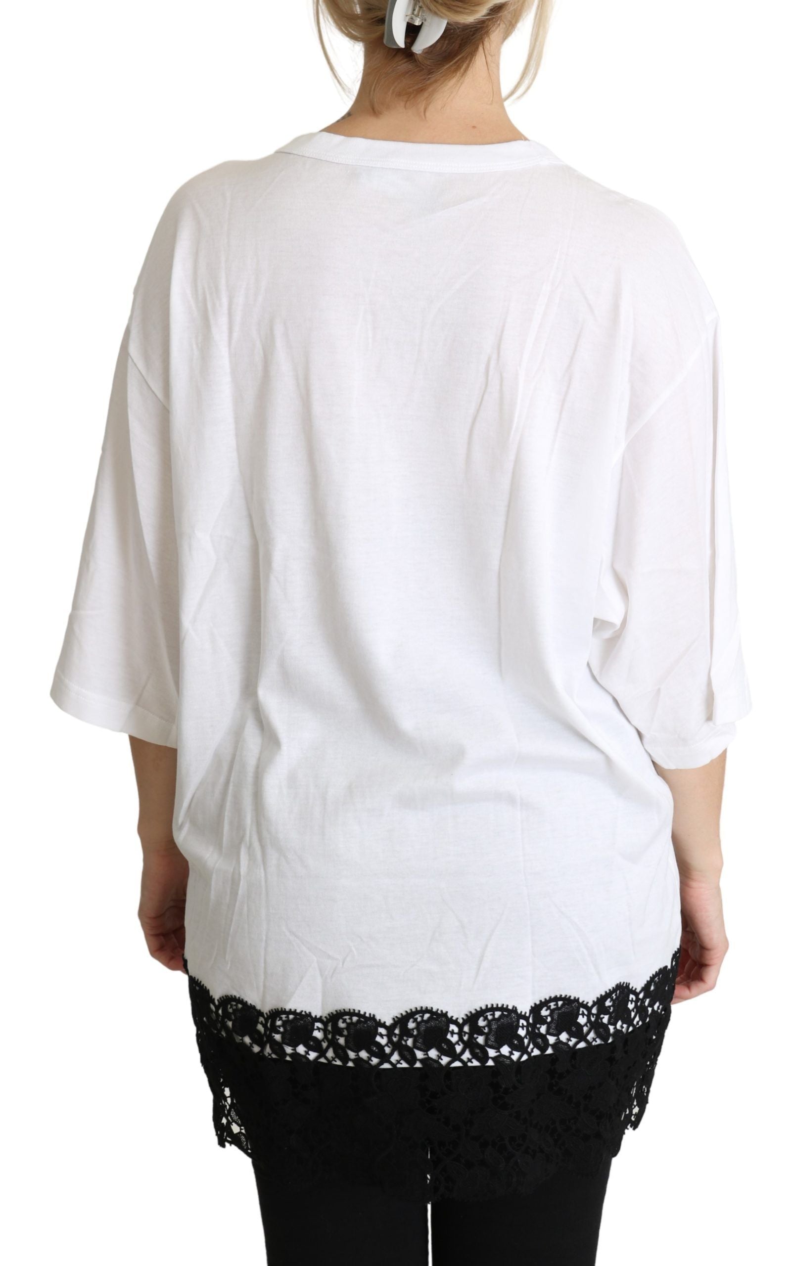 Dolce & Gabbana White Angel Print Cotton Crewneck Shirt Tops