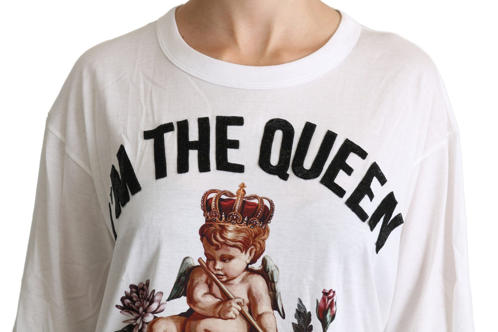 Dolce & Gabbana White Angel Print Cotton Crewneck Shirt Tops