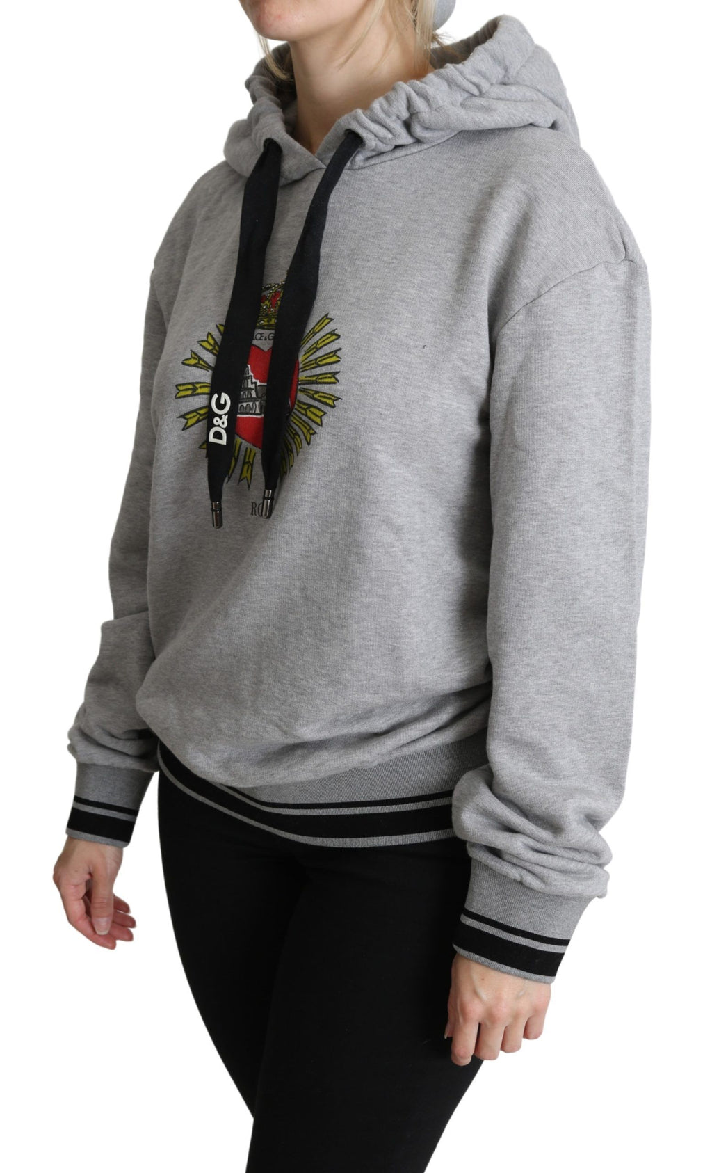 Dolce & Gabbana Grauer bedruckter Kapuzenpullover mit exklusivem Logo