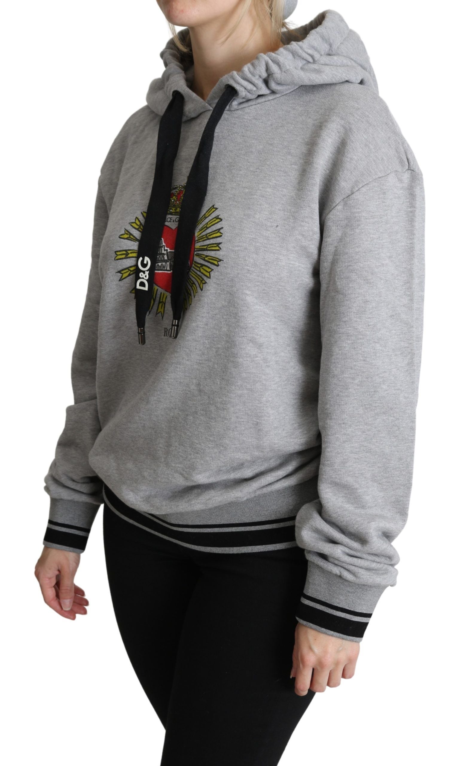 Dolce & Gabbana Grauer bedruckter Kapuzenpullover mit exklusivem Logo