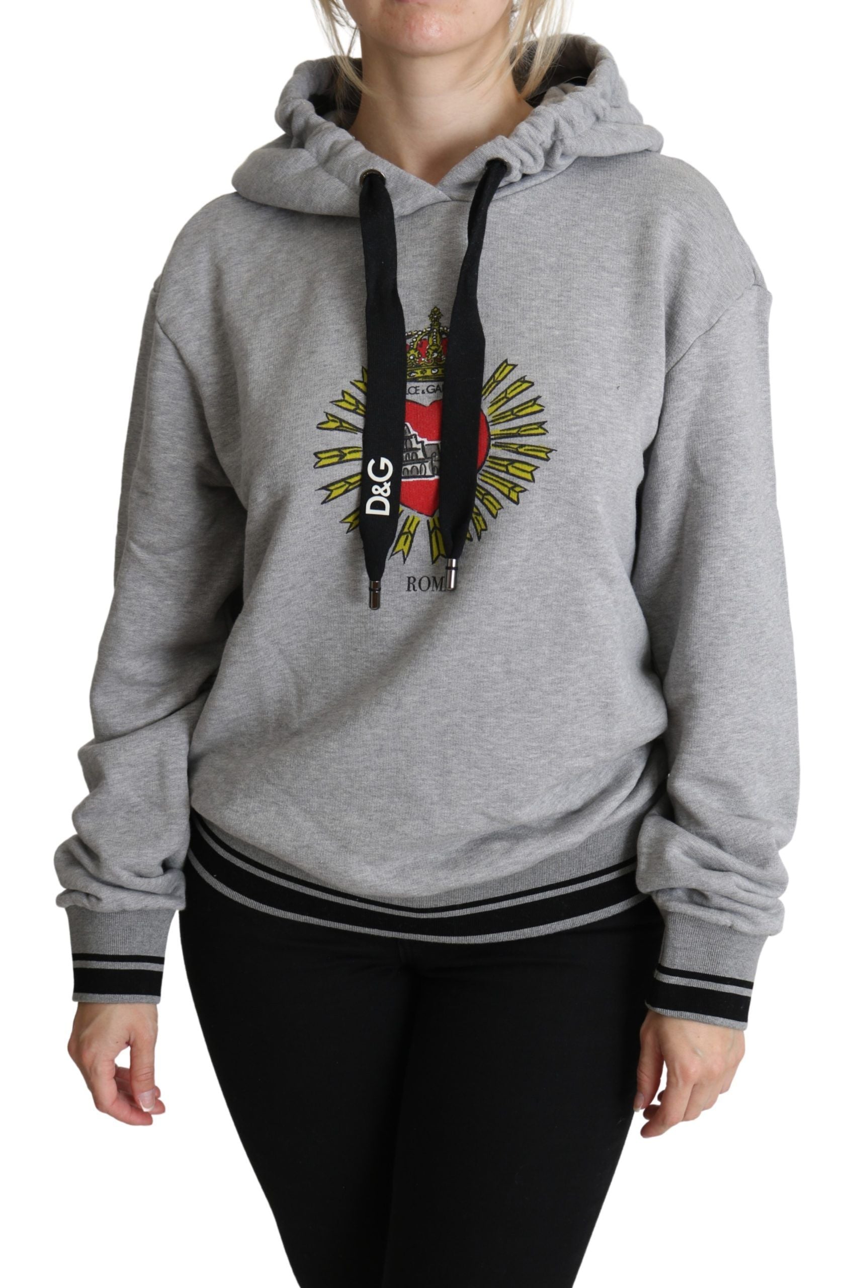 Dolce & Gabbana Grauer bedruckter Kapuzenpullover mit exklusivem Logo