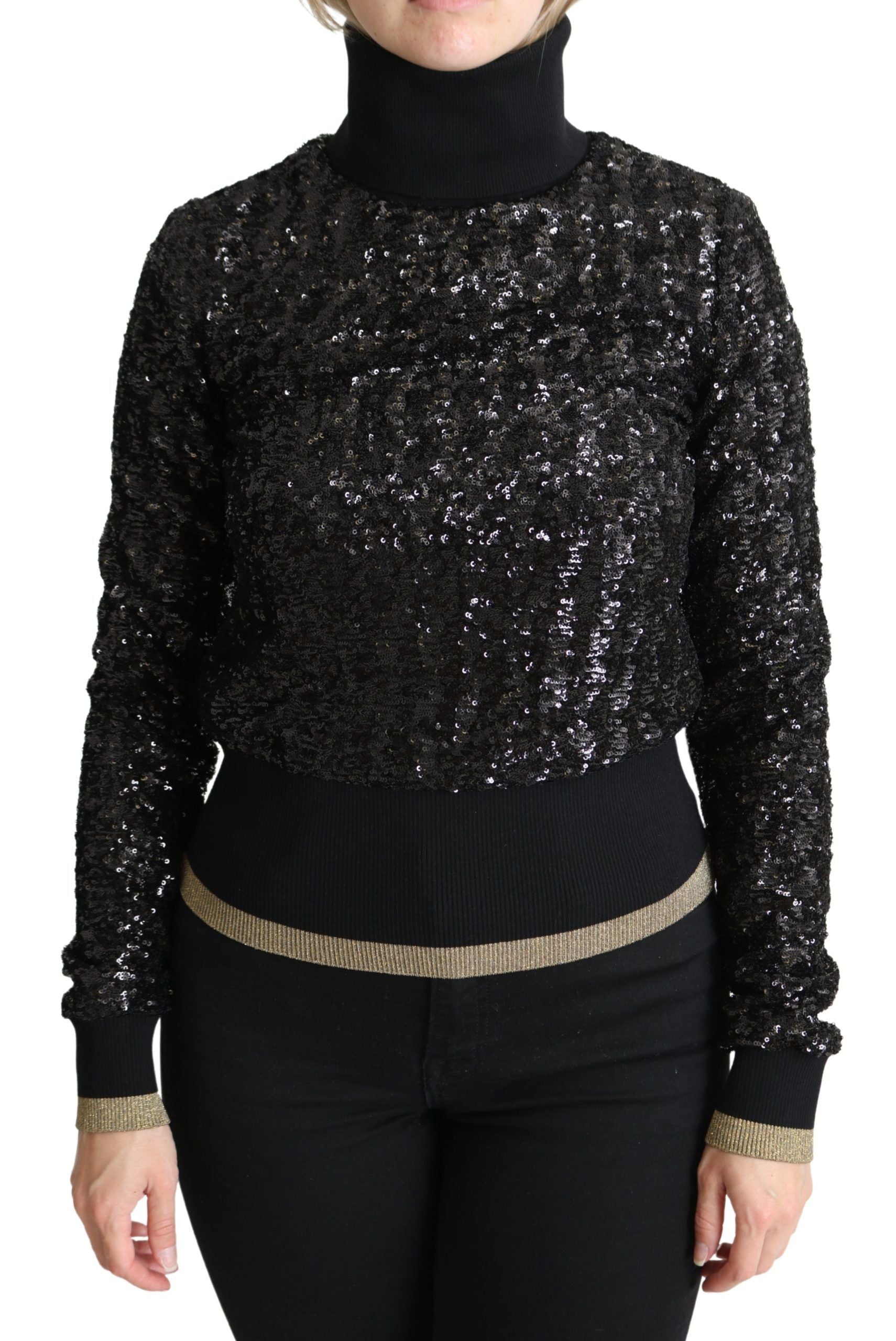 Dolce & Gabbana Schwarzer Rollkragenpullover mit Pailletten
