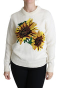 Dolce & Gabbana White Floral Wool Sunflower Sweater