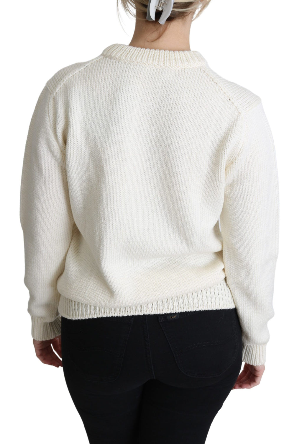 Dolce & Gabbana White Floral Wool Sunflower Sweater