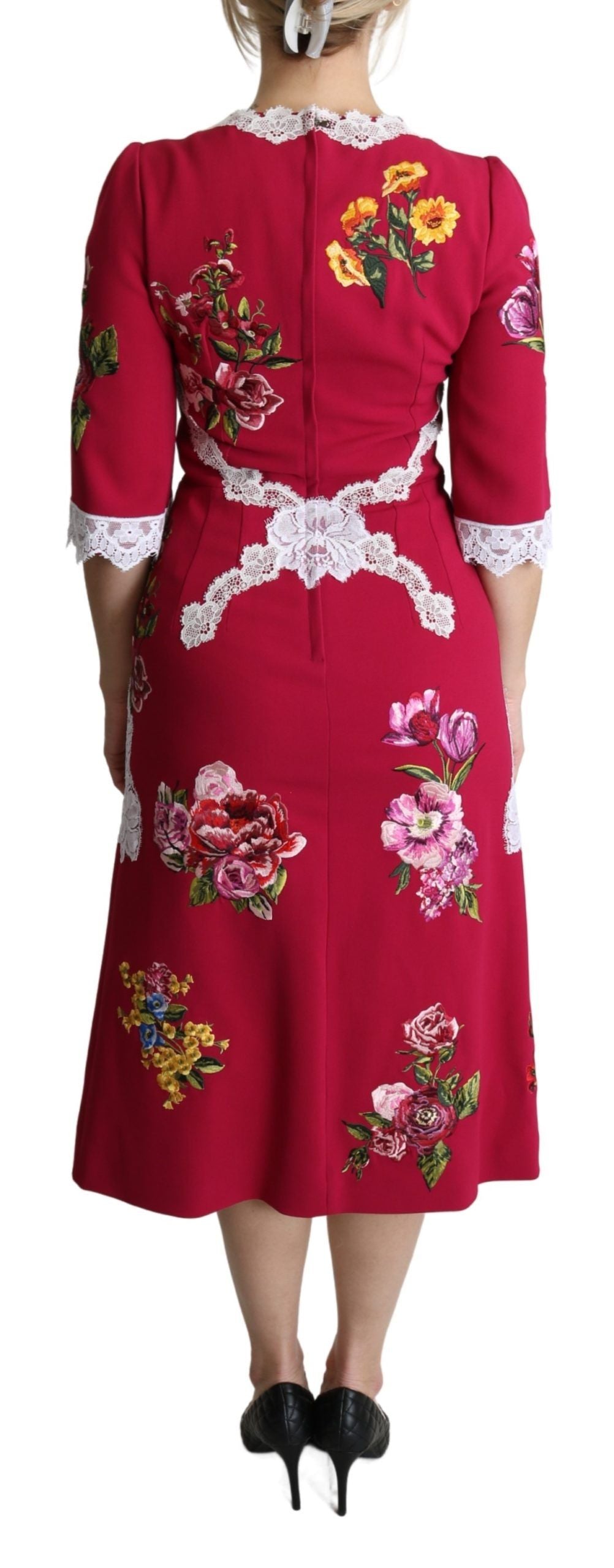 Dolce & Gabbana Red Embroidered Floral Sheath Dress