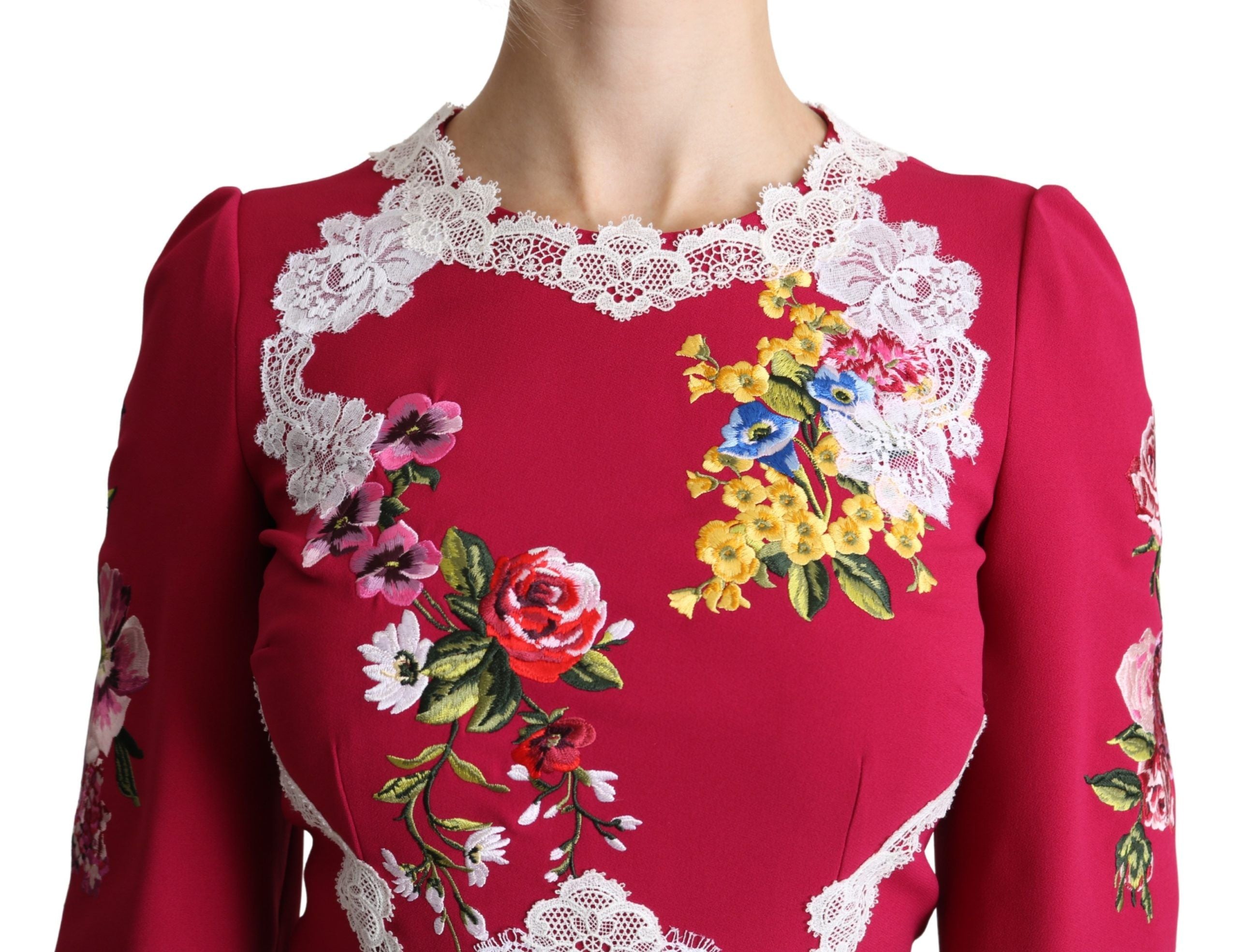 Dolce & Gabbana Red Embroidered Floral Sheath Dress