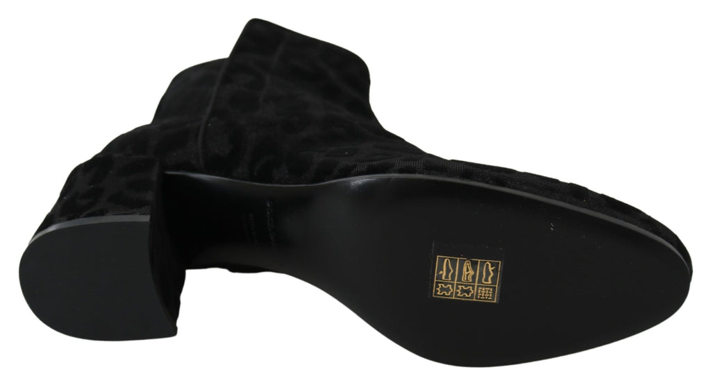 Dolce & Gabbana Schwarzer Leopard Kurze Stiefel Schuhe mit Reißverschluss