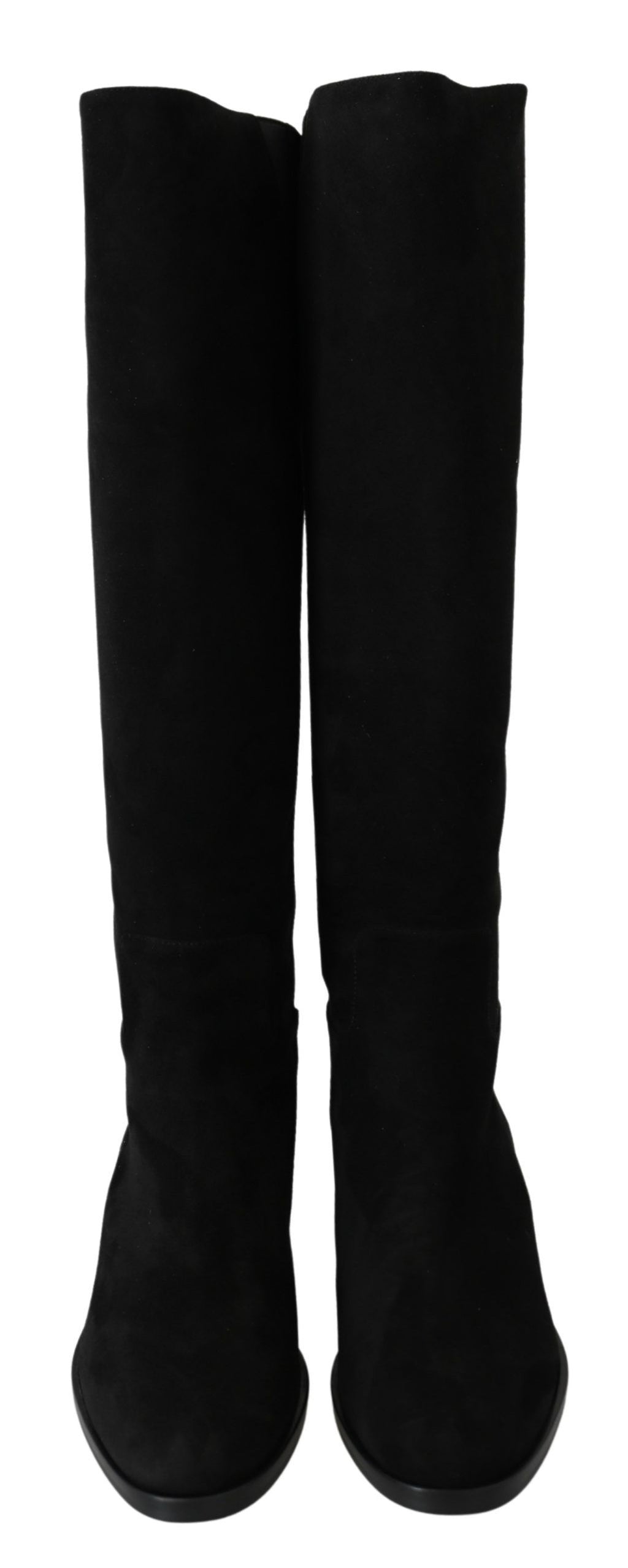 Dolce & Gabbana Schwarze kniehohe flache Wildlederstiefel Schuhe