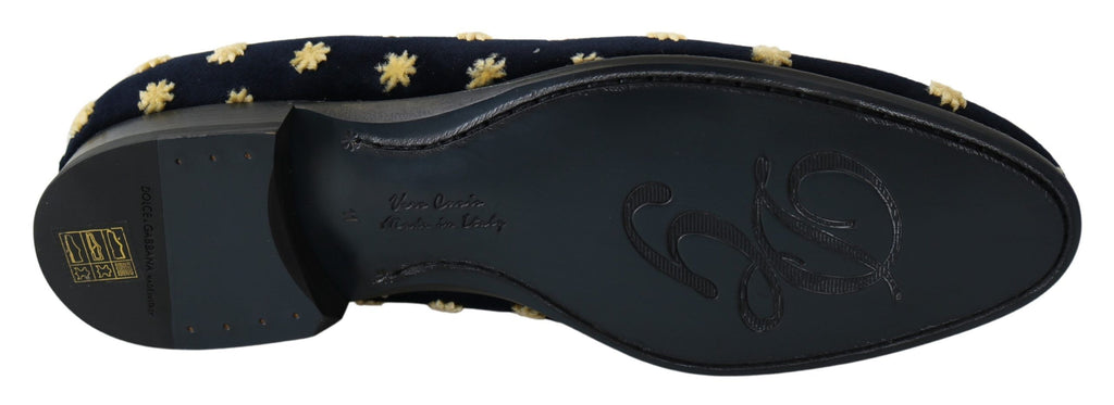Dolce & Gabbana Blau Samt Krone Hausschuhe Loafers Schuhe