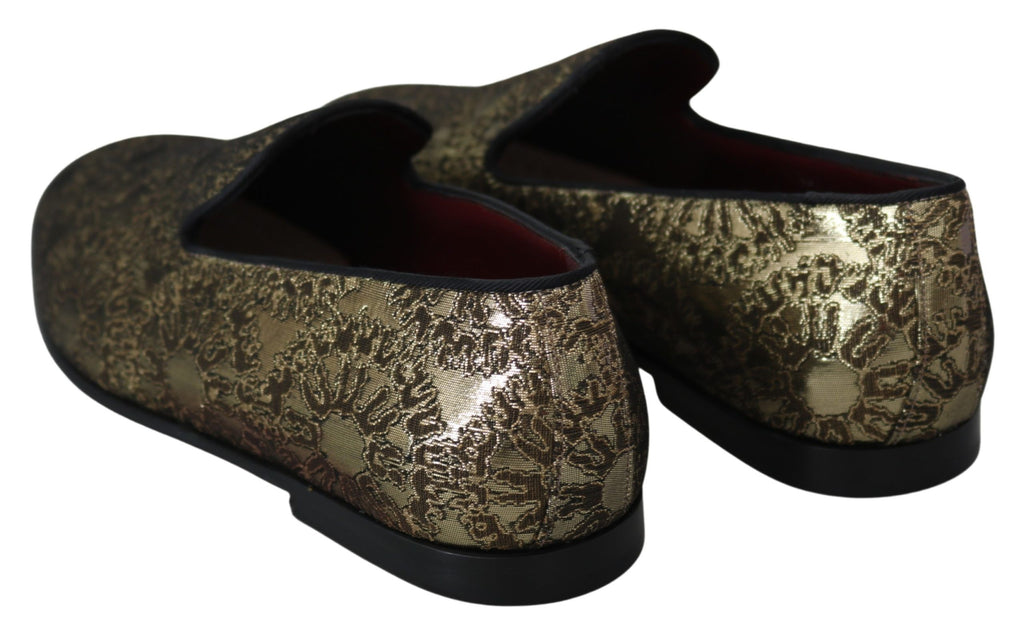 Dolce & Gabbana Gold Jacquard Flats Herren Loafers Schuhe