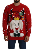 Dolce & Gabbana Roter Weihnachtshund Pullover Kaschmirpullover
