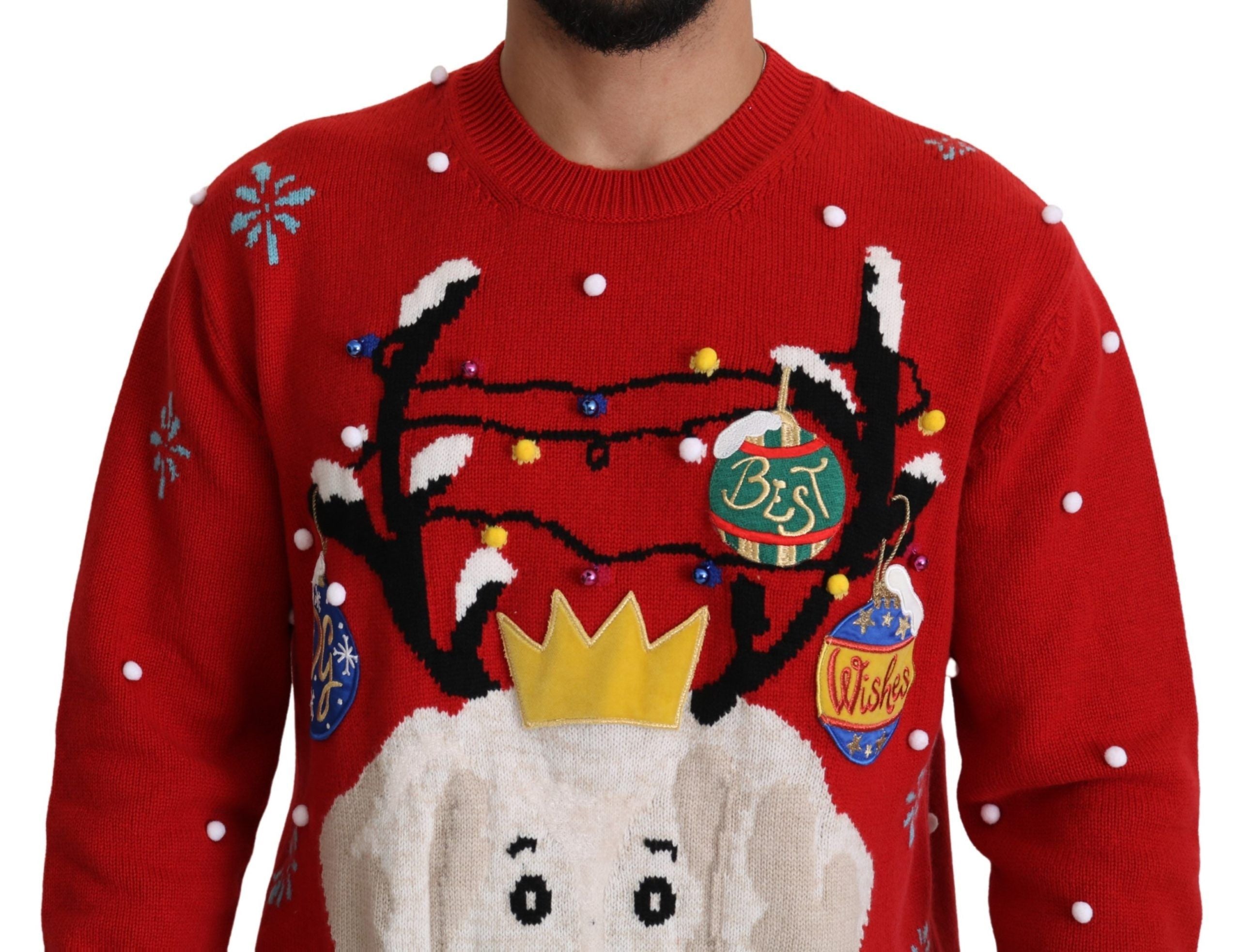 Dolce & Gabbana Roter Weihnachtshund Pullover Kaschmirpullover