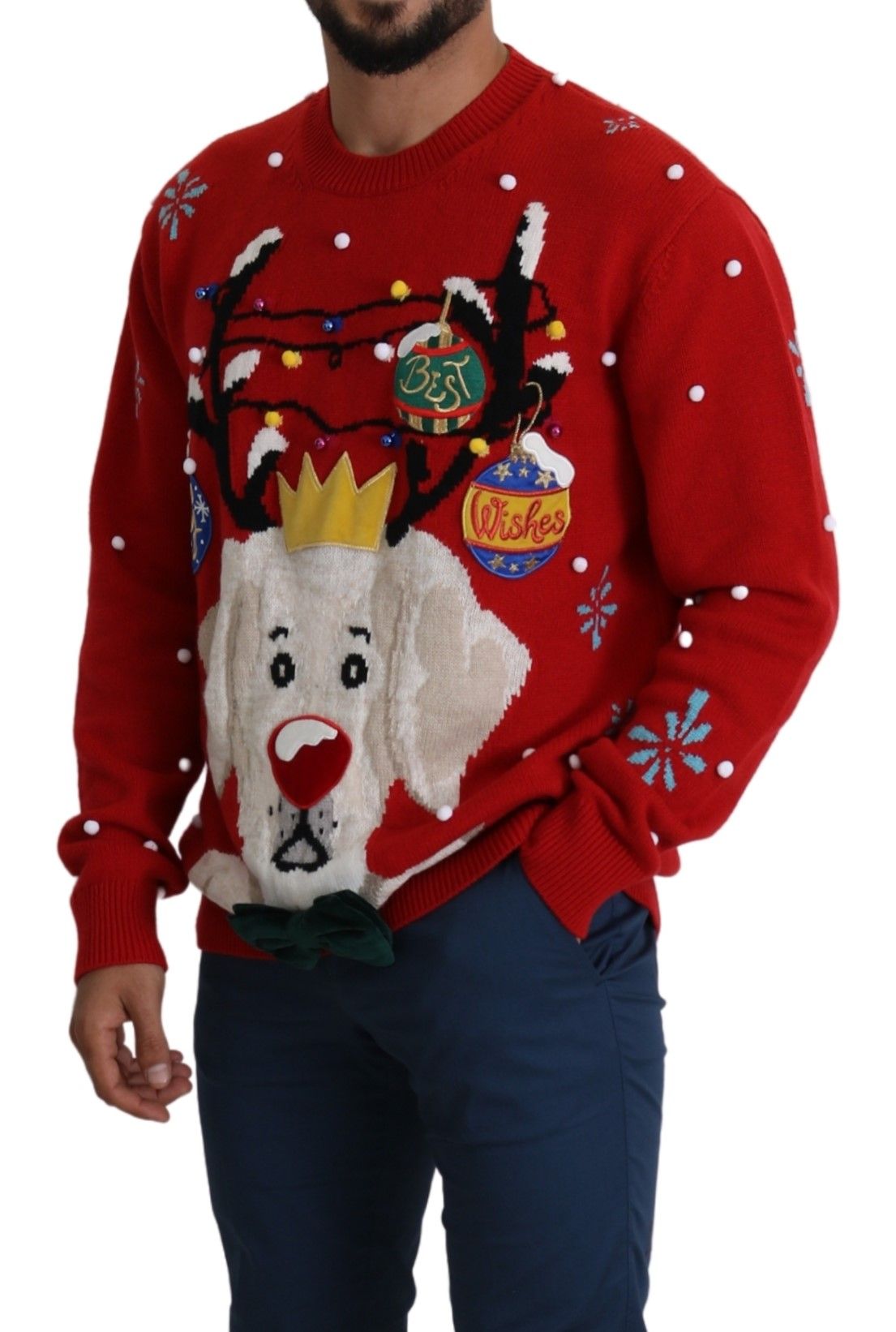 Dolce & Gabbana Roter Weihnachtshund Pullover Kaschmirpullover