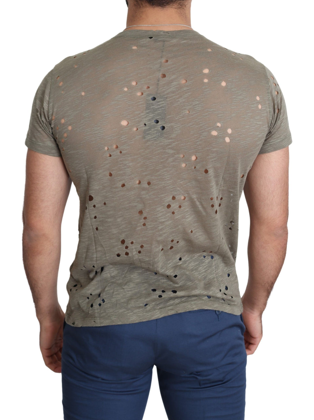Guess Men's Brown Cotton Stretch T-Shirt with Logo Print Casual Perforated T-Shirt