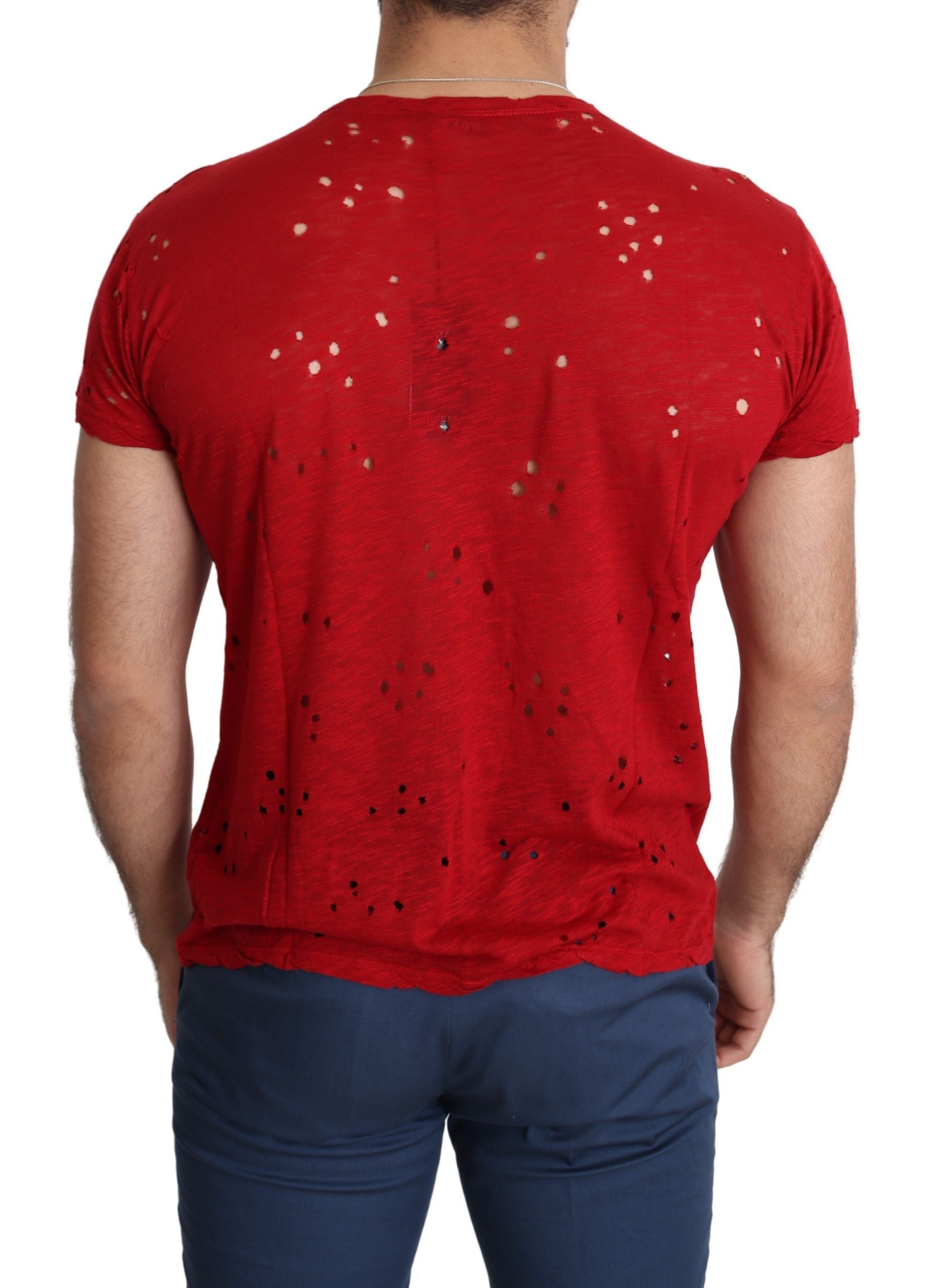 Guess Red Cotton Logo Print Men's Casual Top Perforated T-Shirt