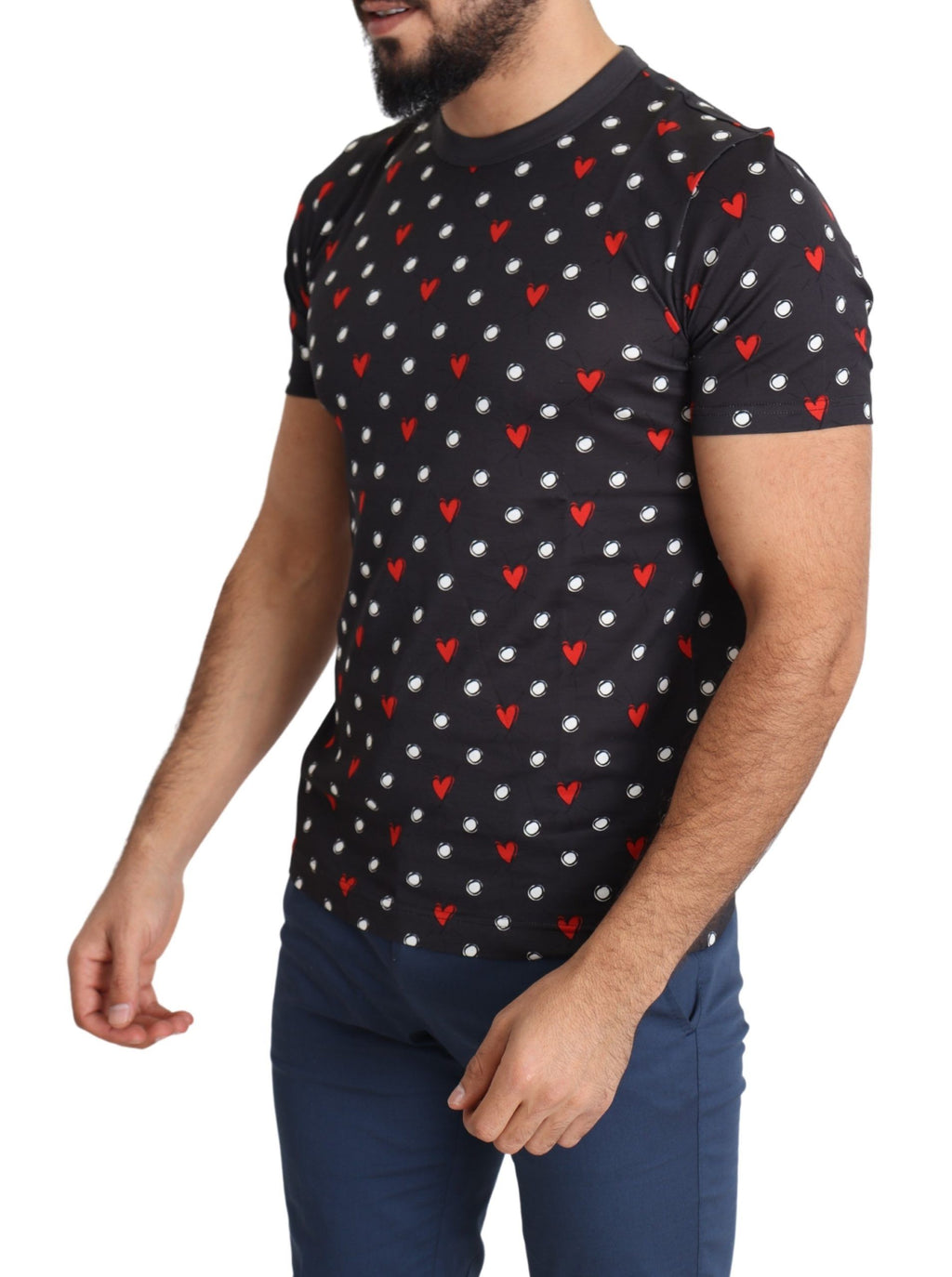 Dolce & Gabbana Men's Dark Grey Cotton T-Shirt with Heart Print