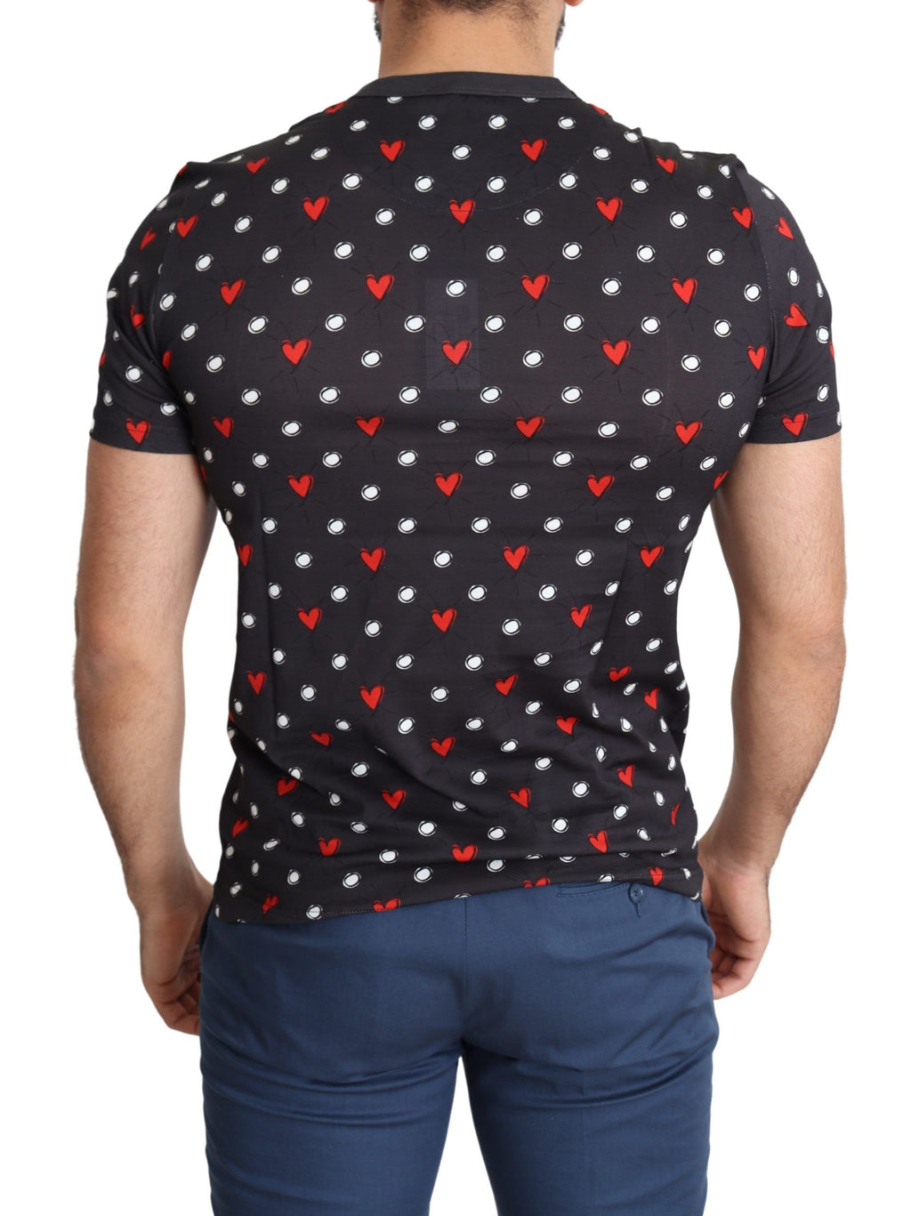 Dolce & Gabbana Men's Dark Grey Cotton T-Shirt with Heart Print