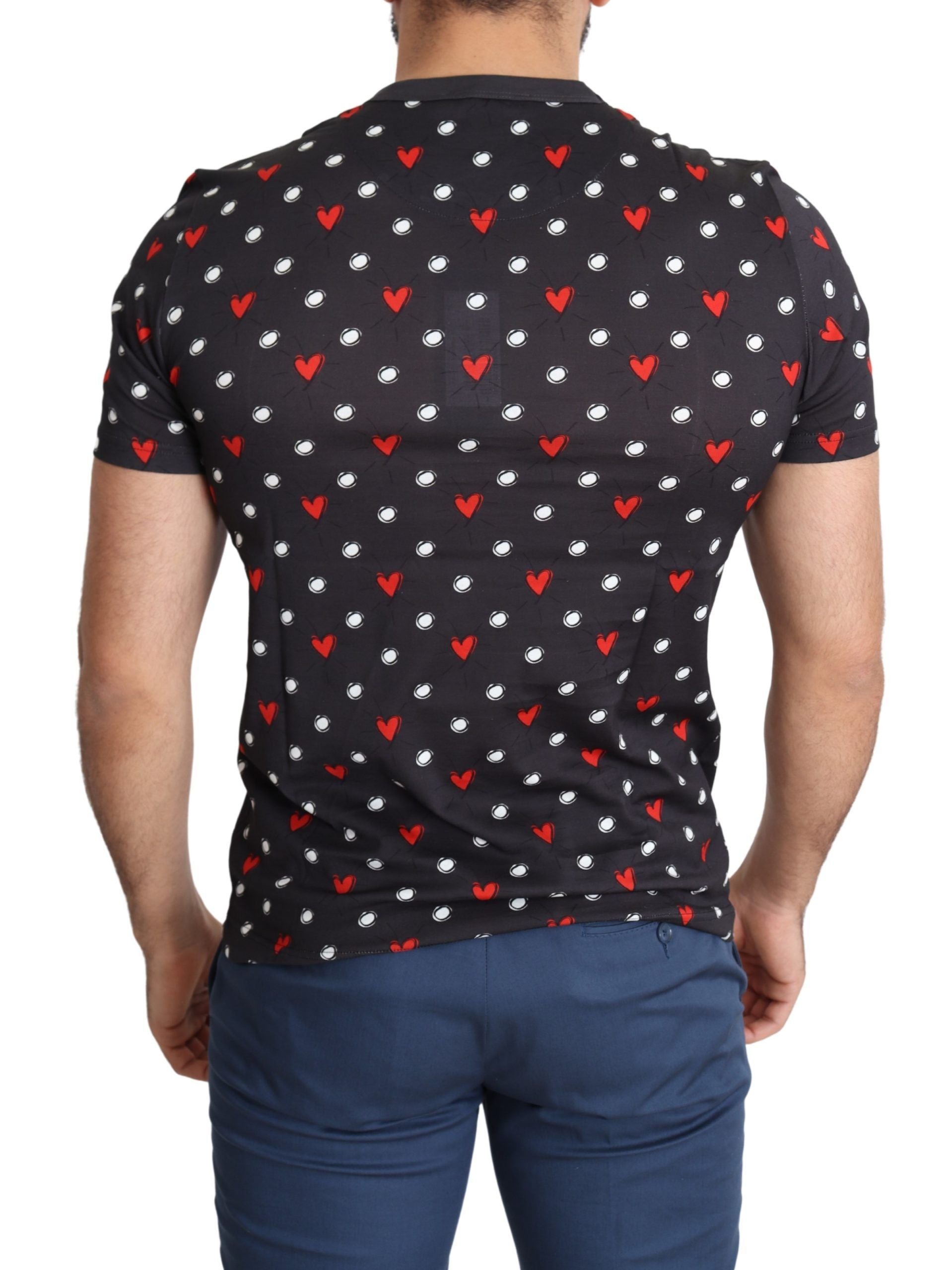 Dolce & Gabbana Men's Dark Grey Cotton T-Shirt with Heart Print