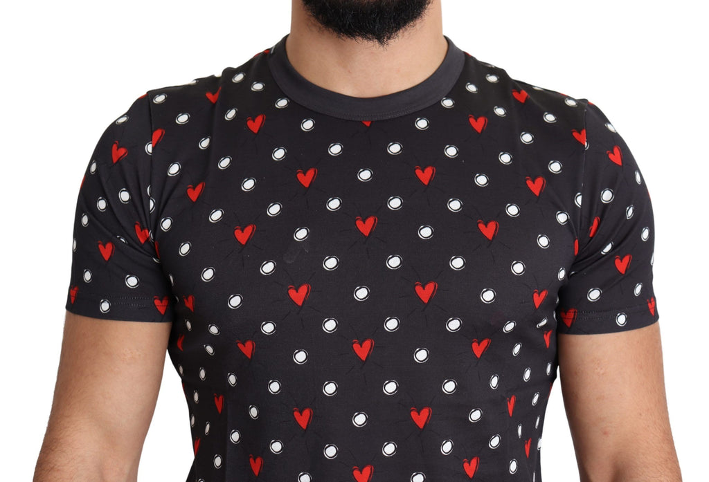 Dolce & Gabbana Men's Dark Grey Cotton T-Shirt with Heart Print