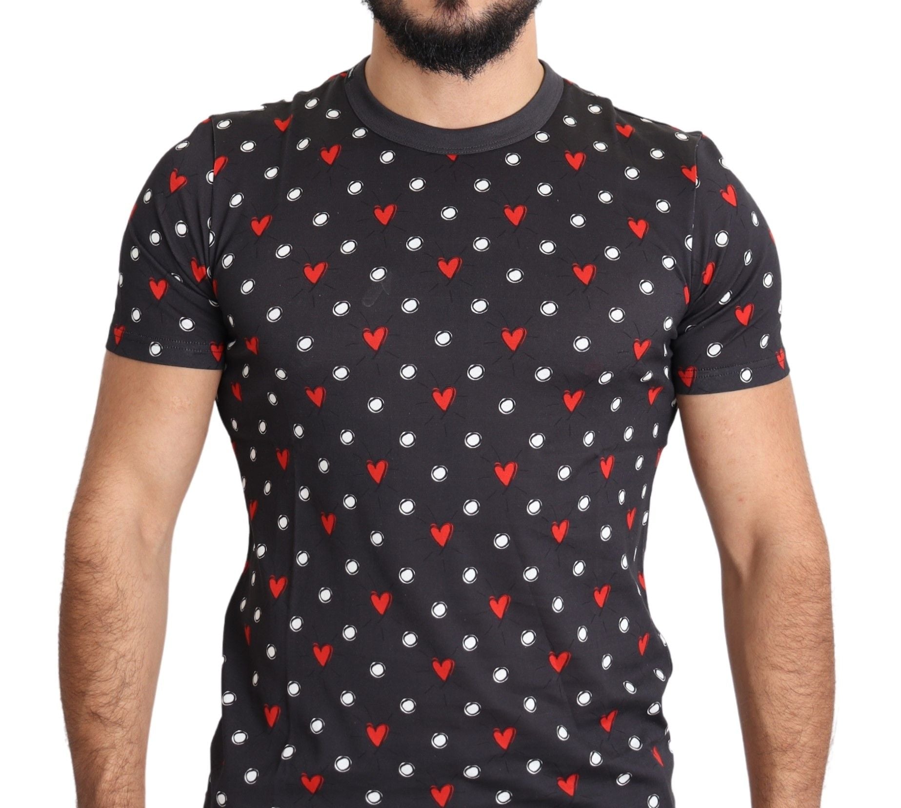 Dolce & Gabbana Men's Dark Grey Cotton T-Shirt with Heart Print