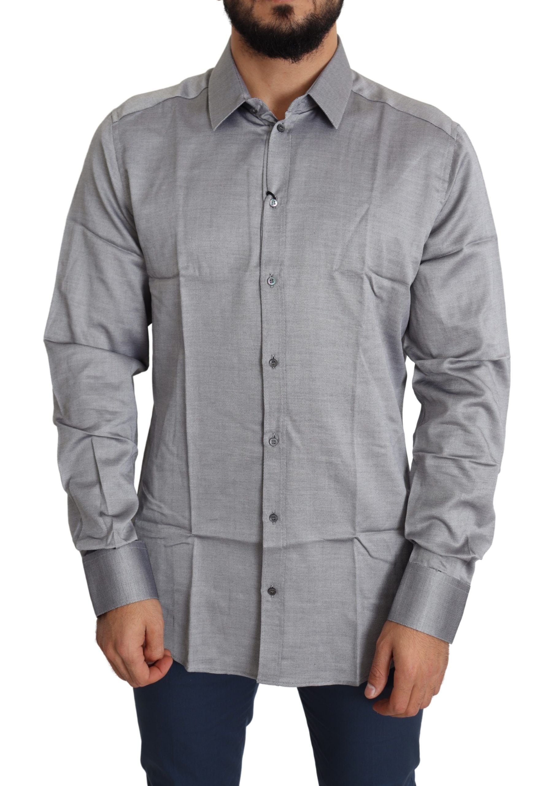 Dolce & Gabbana Gray Cotton Men's Formal GOLD Shirt