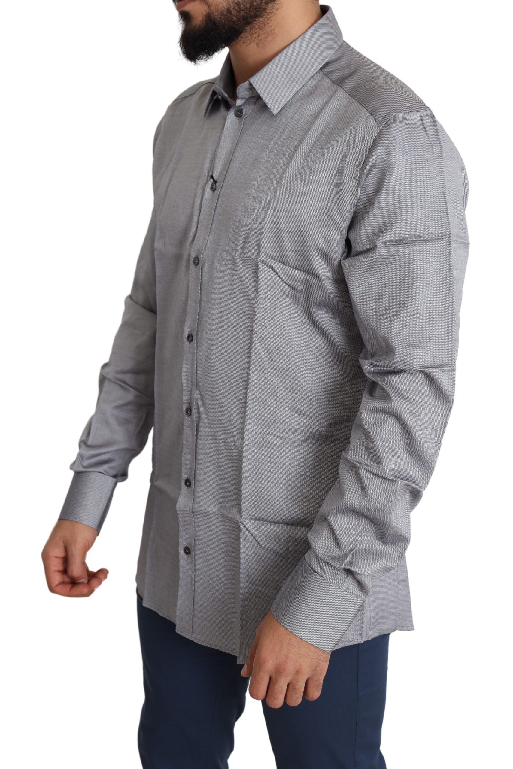 Dolce & Gabbana Gray Cotton Men's Formal GOLD Shirt