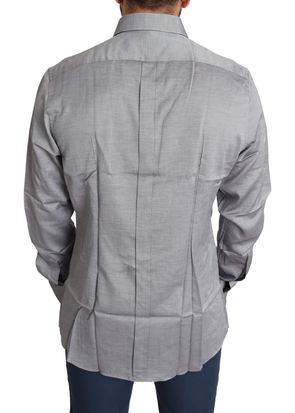 Dolce & Gabbana Gray Cotton Men's Formal GOLD Shirt